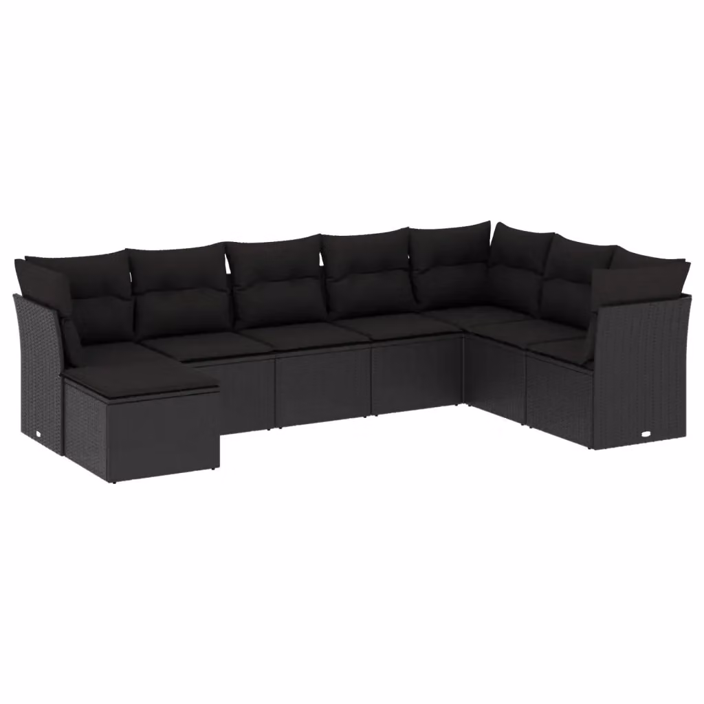 Set di divani da giardino vidaXL in polyrattan nero con 8 pezzi e cuscini imbottiti – 2