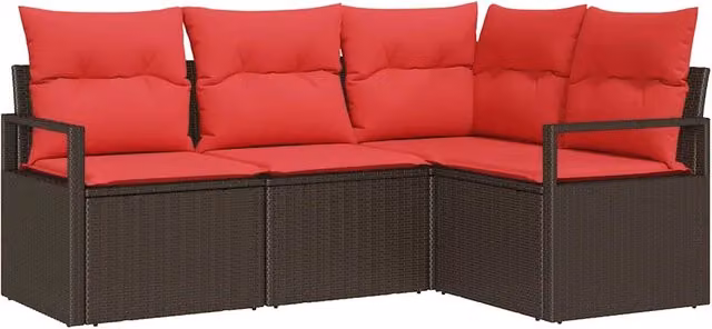 Set di divani 4 pz | Set Salotto da Giardino Marrone polyrattan