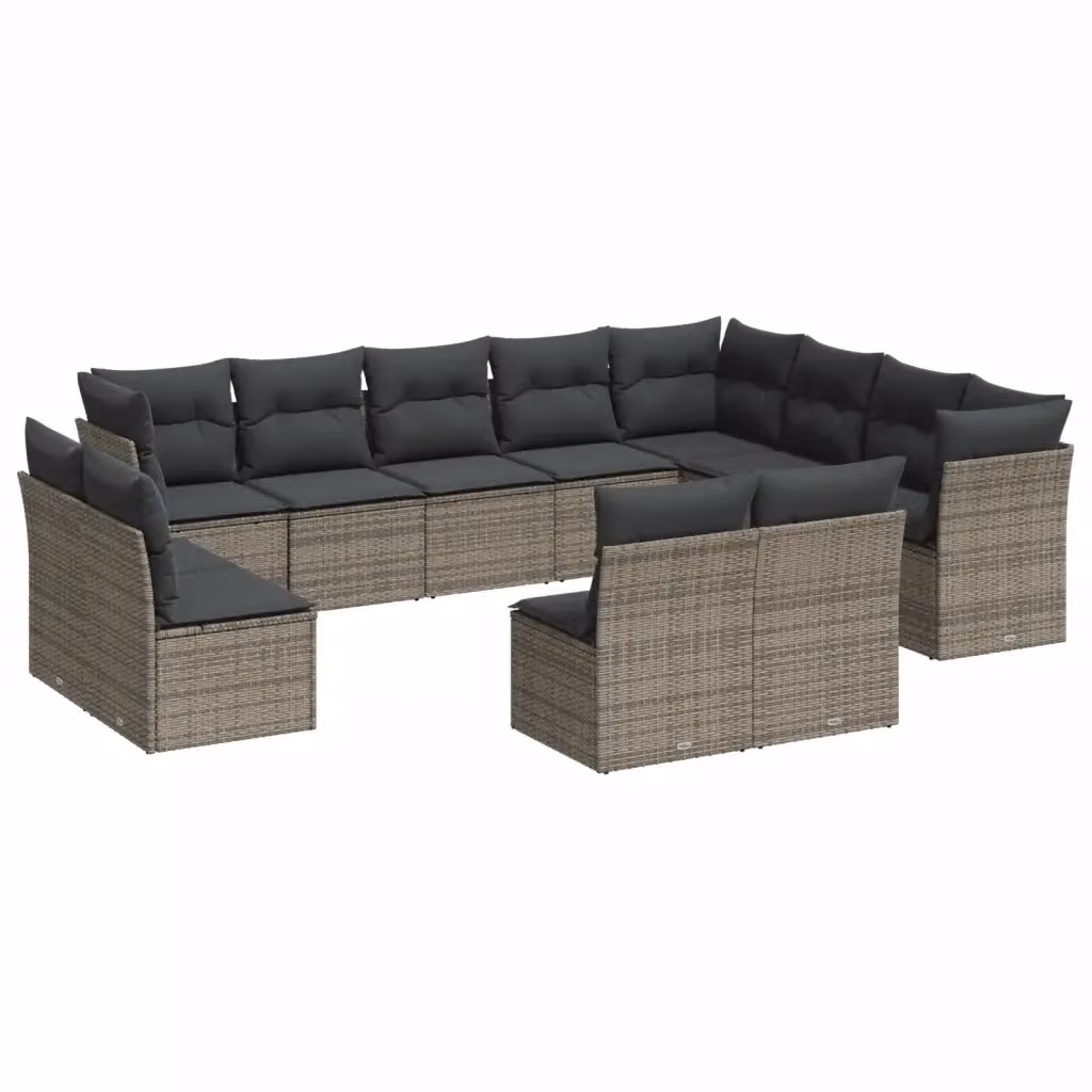 Set di divani da giardino vidaXL in polyrattan grigio con cuscini, composizione a forma di U per esterno e terrazza – 2