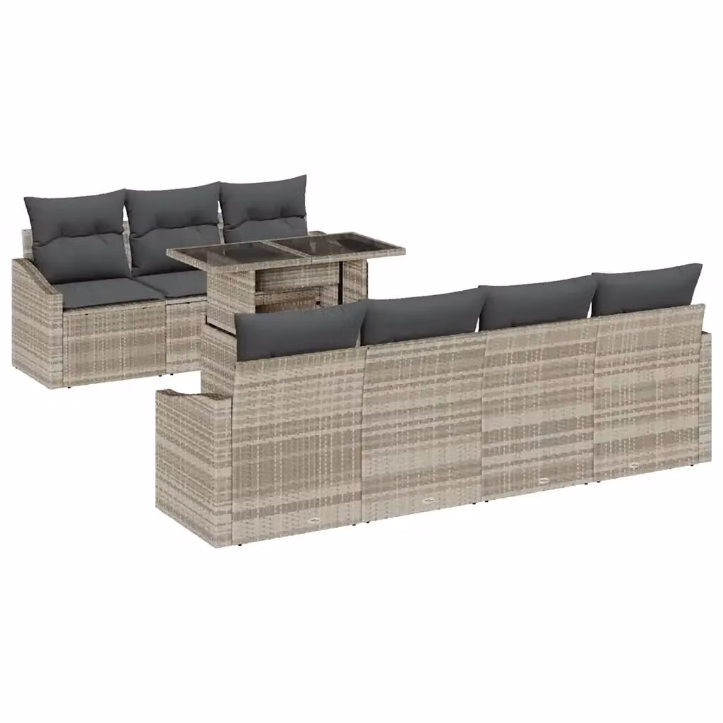 Set Divano da Giardino a L vidaXL 8 Pezzi Grigio con Cuscini e Tavolino in Polyrattan e Metallo – 2