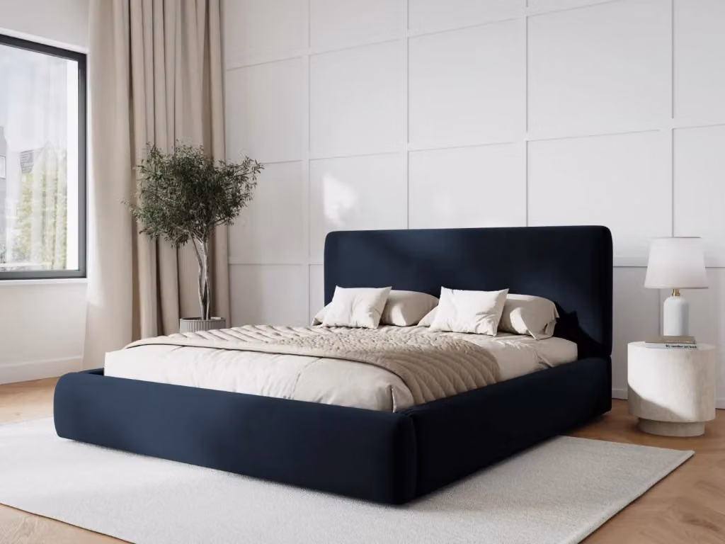 Letto con cassettone e testiera Colonel Cosmopolitan Design in velluto blu scuro L/P: 160 x 200 cm – 2