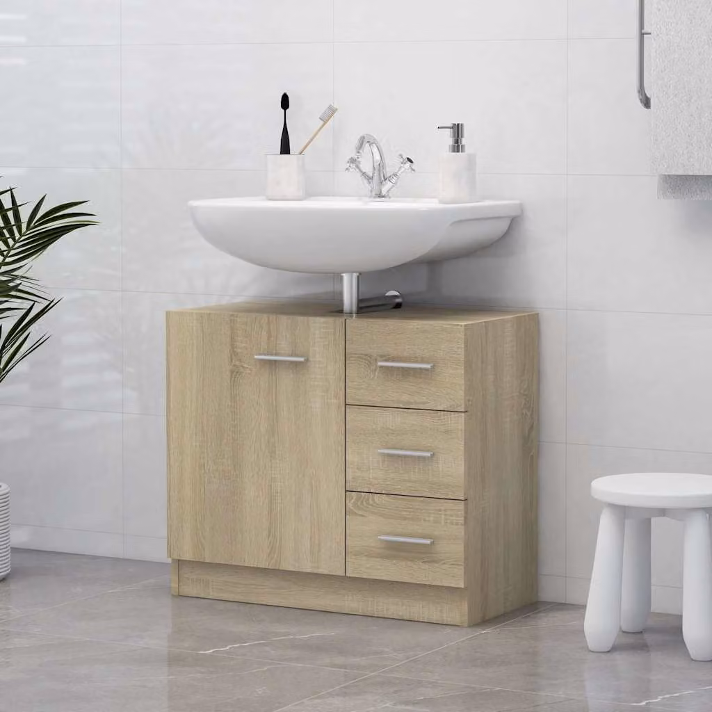 Mobile Sottolavabo vidaXL in Rovere Sonoma, Design Moderno con Cassetti e Ripiani, L/P/H: 63 x 30 x 54 cm