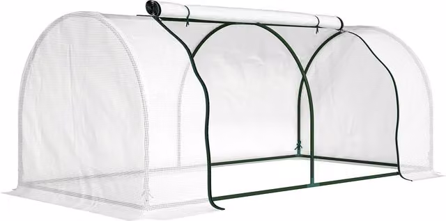 Serra da giardino a tunnel Outsunny in acciaio con copertura in PVC, Bianco, L: 200 cm, P: 100 cm, H: 80 cm
