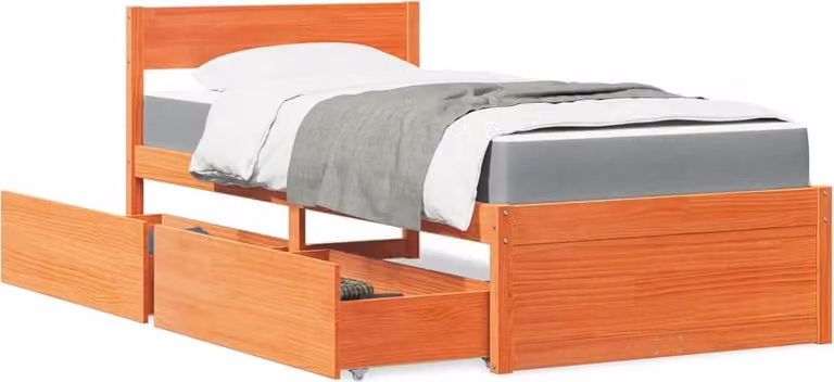 Maison Exclusive - Letto Cassetti e Materasso Marrone Cera 100x200cm Massello Pino