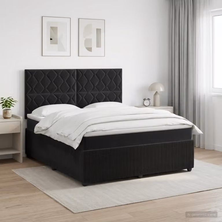 Maison Exclusive - Letto boxspring con materasso nero 140 x 190 cm in velluto