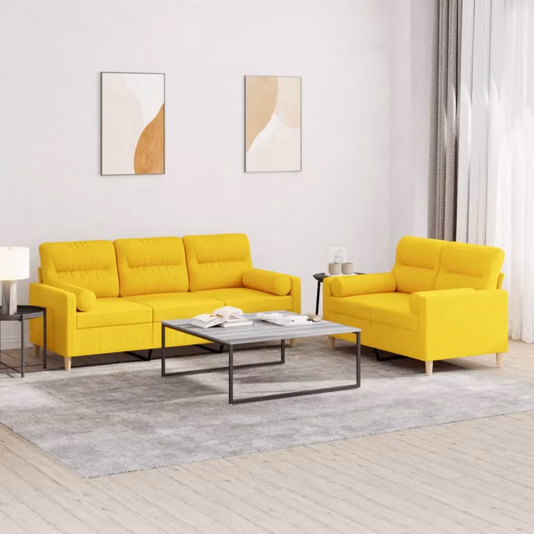 Set di Divani vidaXL in Tessuto Giallo con Cuscini per Soggiorno Moderno