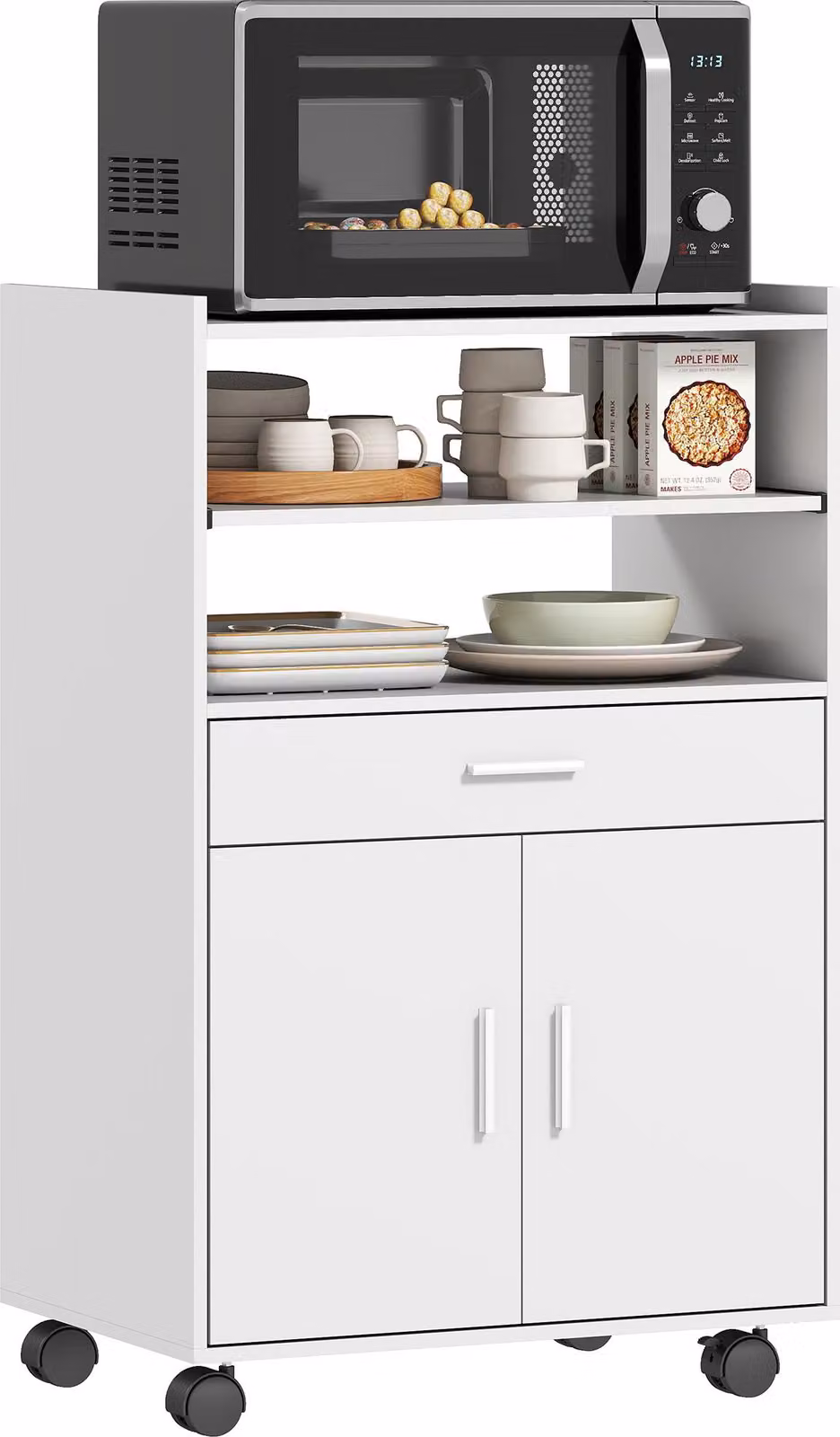 HOMCOM Credenza da cucina con rotelle, ripiano per microonde Mobile per microonde