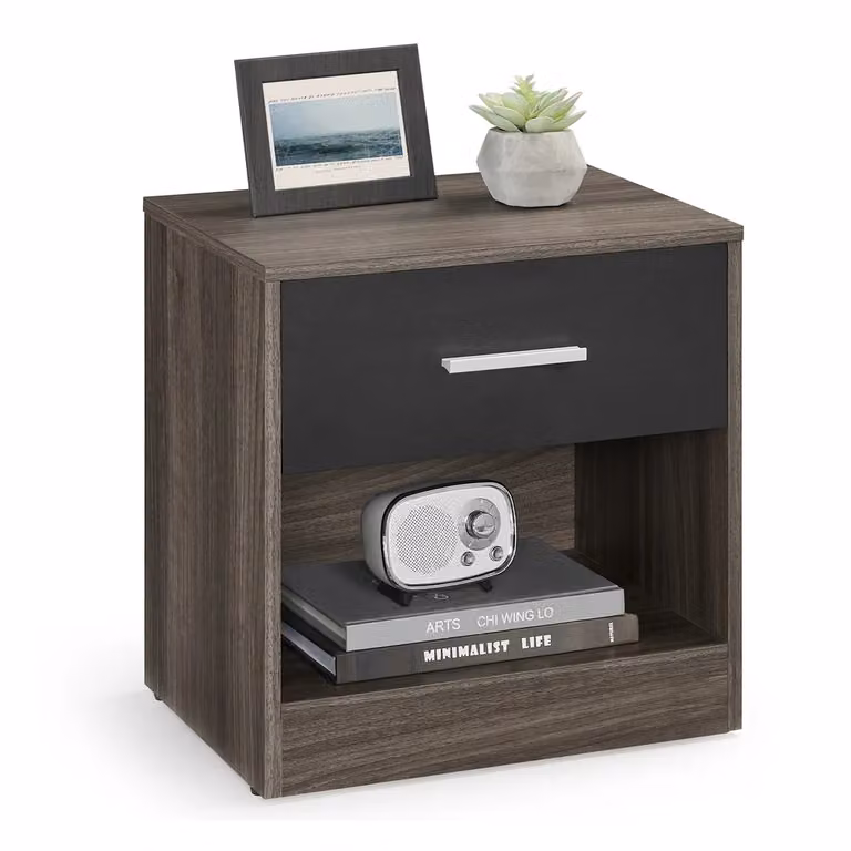 Comodino con Cassetto, Marrone Castagno + Inchiostro Nero / 1
