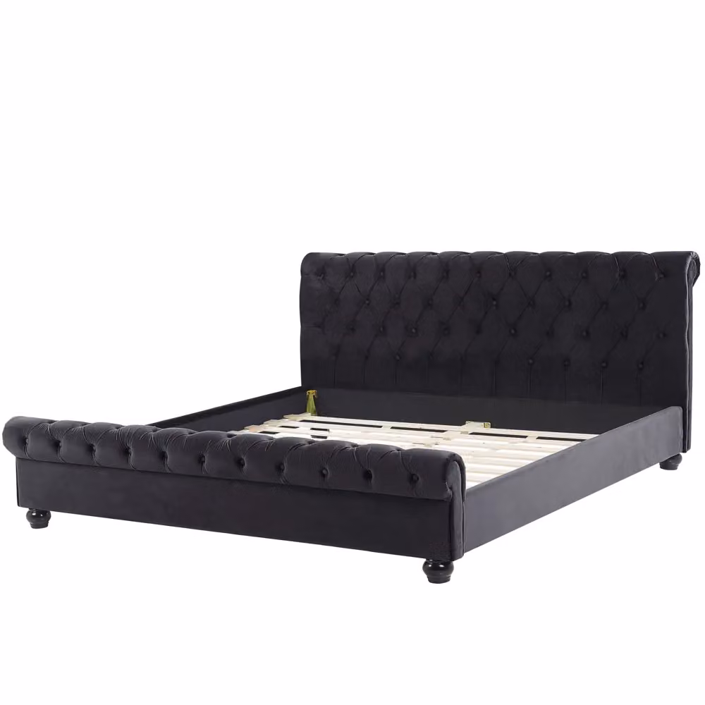 Letto Glam Beliani in velluto nero con gambe in legno di pioppo L/P/H: 180 x 200 x 94 cm – 2