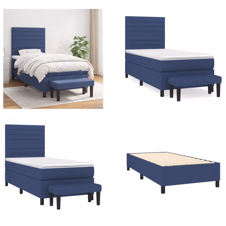 vidaXL Letto a molle con materasso in tessuto blu 100x200 cm - Letto a molle - Boxspringbetten - Bett - Schlafzimmermöbel