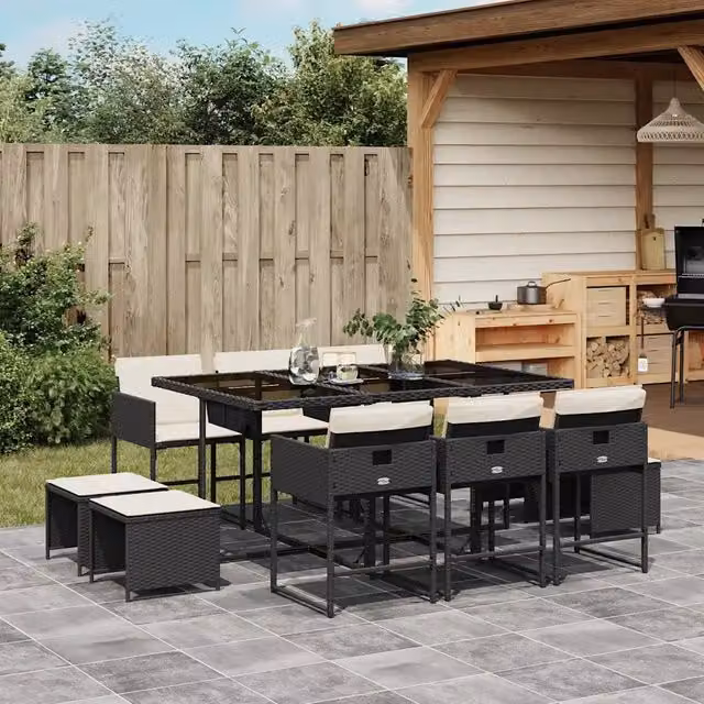 Set da Pranzo da Giardino 11 pz con Cuscini in Polyrattan Nero 3211326