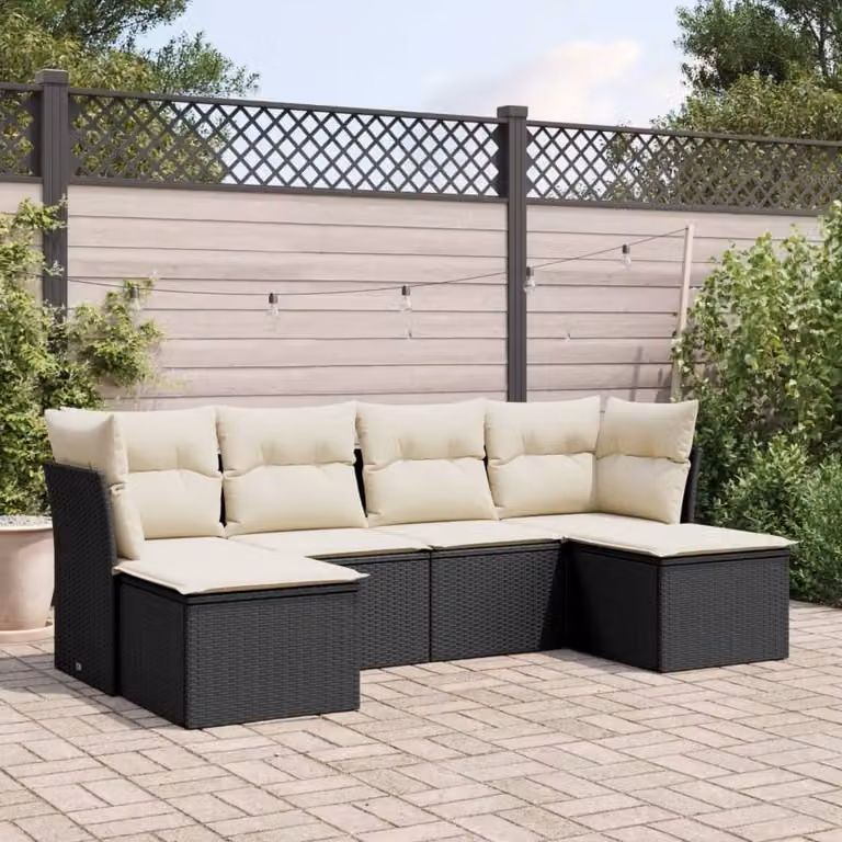 Maison Exclusive - Set Divano da Giardino 6 pz con Cuscini Nero in Polyrattan