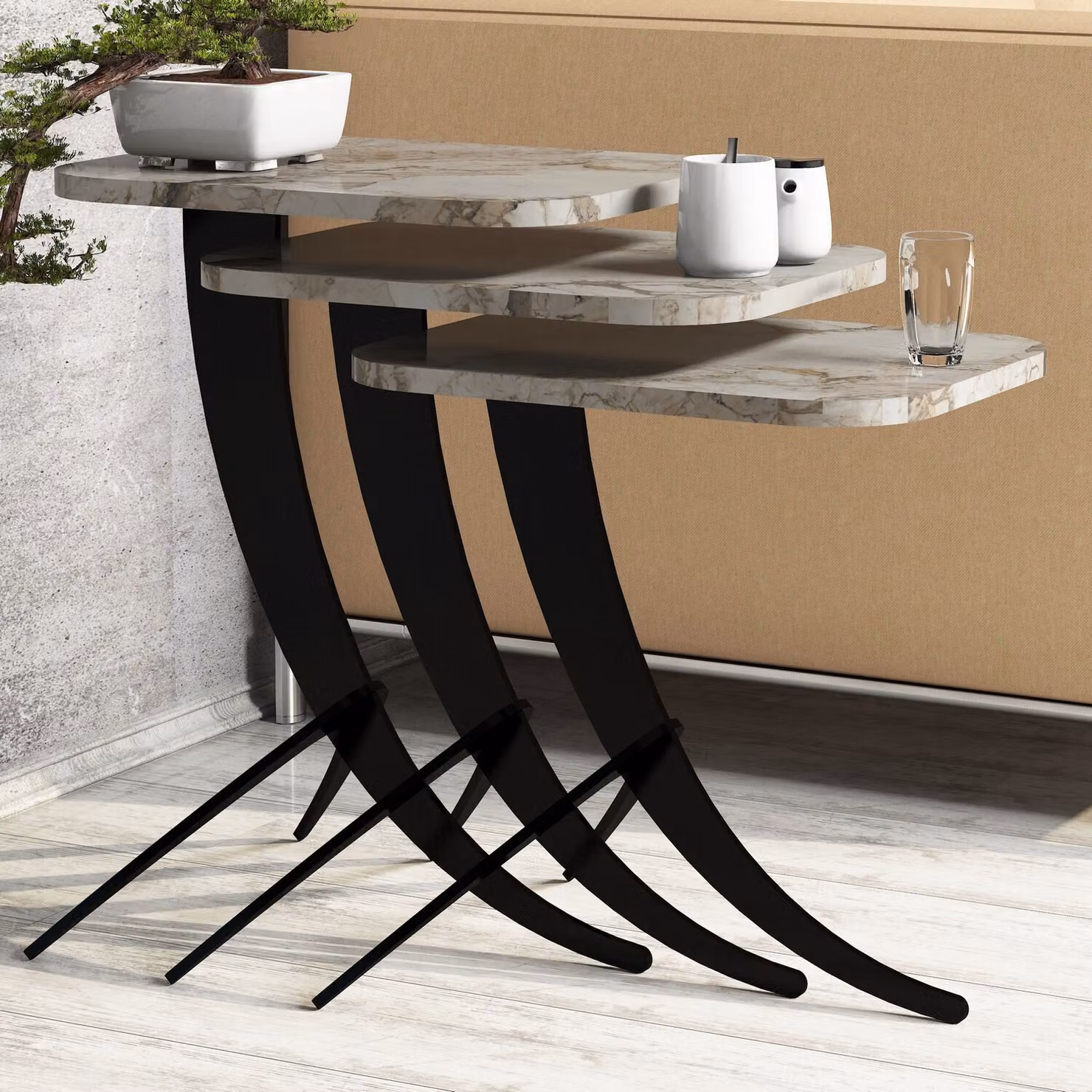 Skye Decor, Pion - White Marble, set da tavola (3 pezzi), bianco, 100 % MELAMINE COATED SLIPBOARD, 35 x 60 x 45 cm