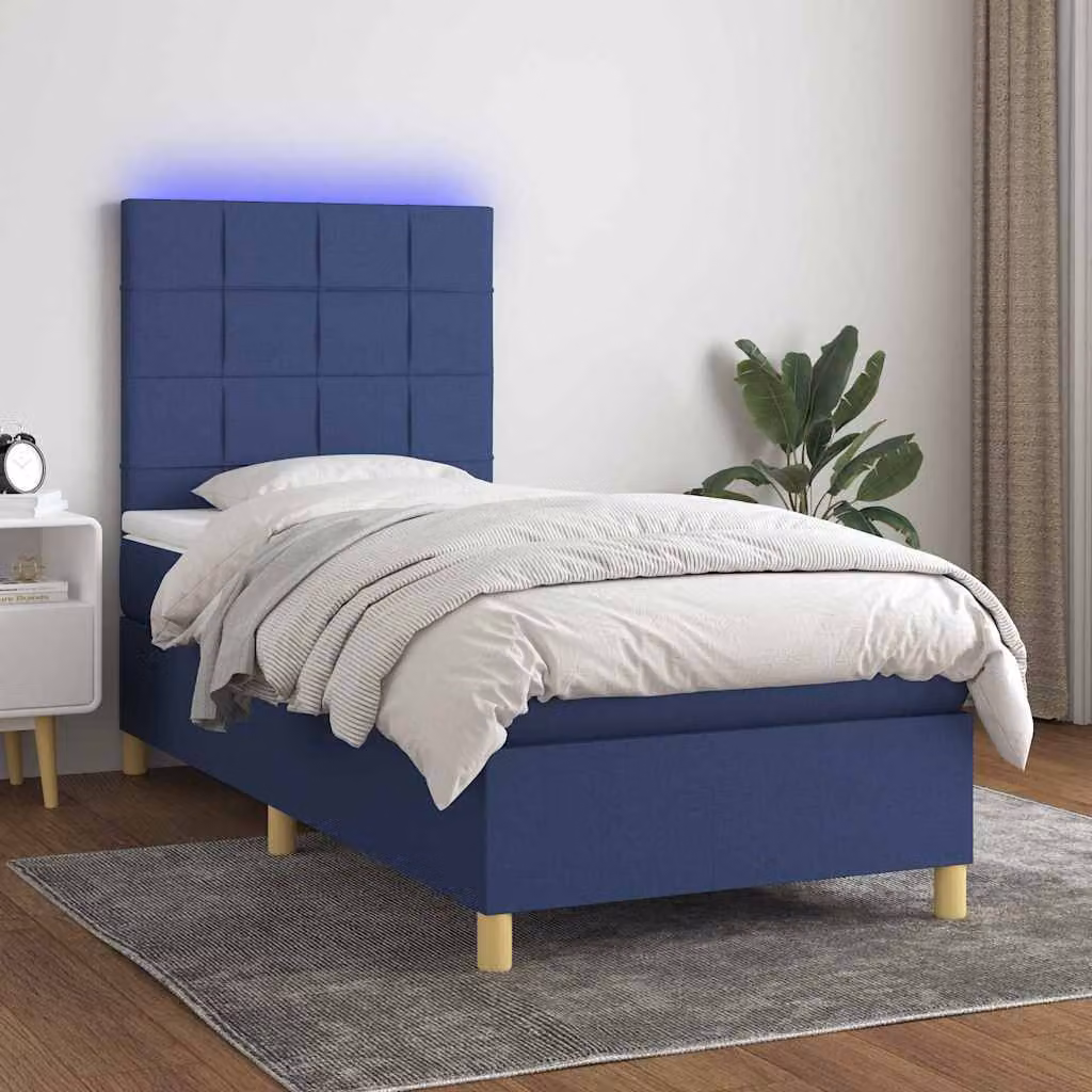 Letto a Molle con Materasso vidaXL in Tessuto con LED Blu e Porte USB, L/P/H: 80 x 200 cm – 1
