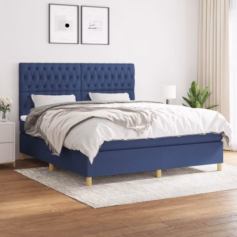 vidaXL Letto Ibrido con Giroletto a Molle e Materasso a Tasche Blu e Bianco L/P: 180 x 200 cm