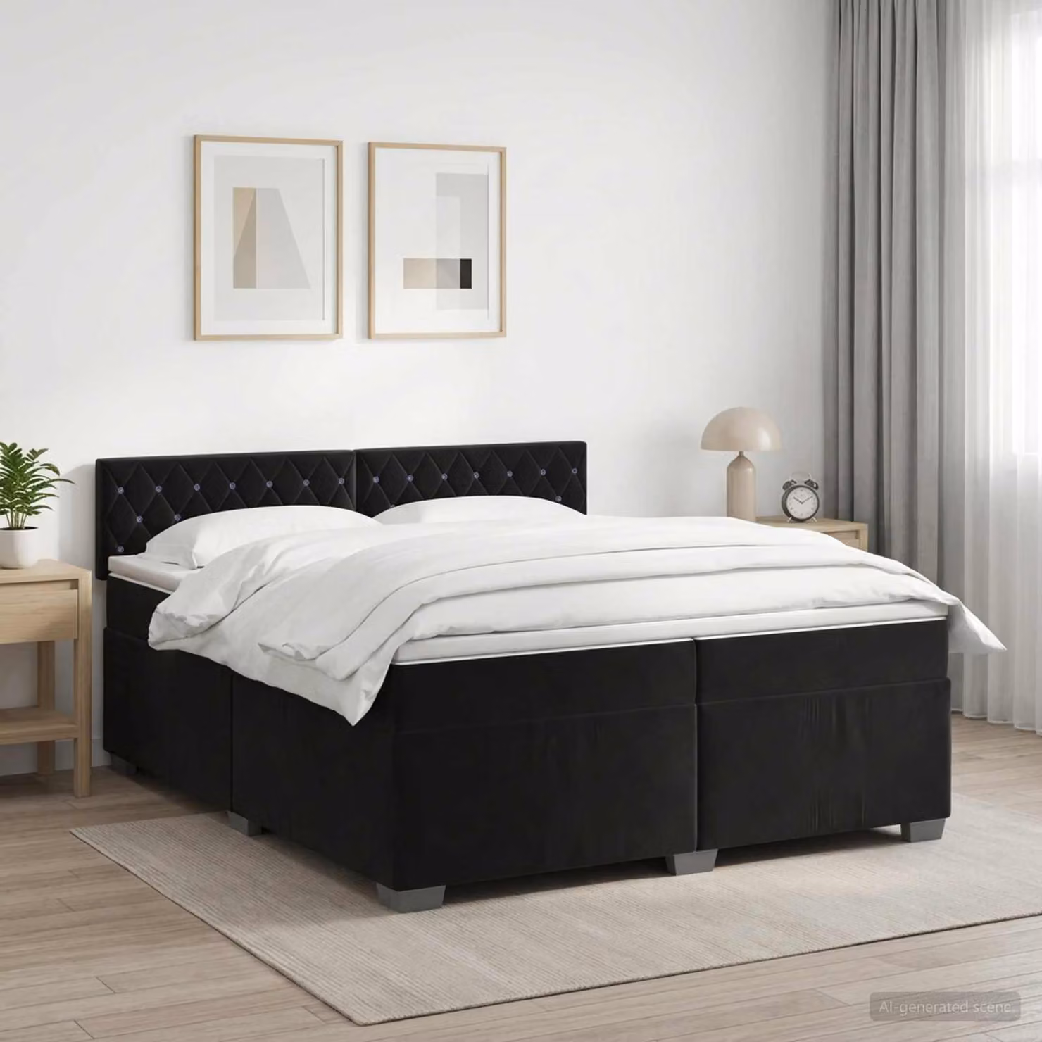 Letto box spring vidaXL con materasso in velluto nero L/P/H: 200 x 200 x 46 cm