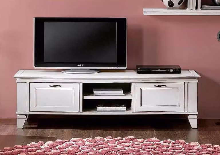 Porta TV Shabby Chic in Legno e MDF Bianco con 2 Cassetti Soft Close Mobili 2G L: 176 cm, P: 60 cm, H: 50 cm – 2