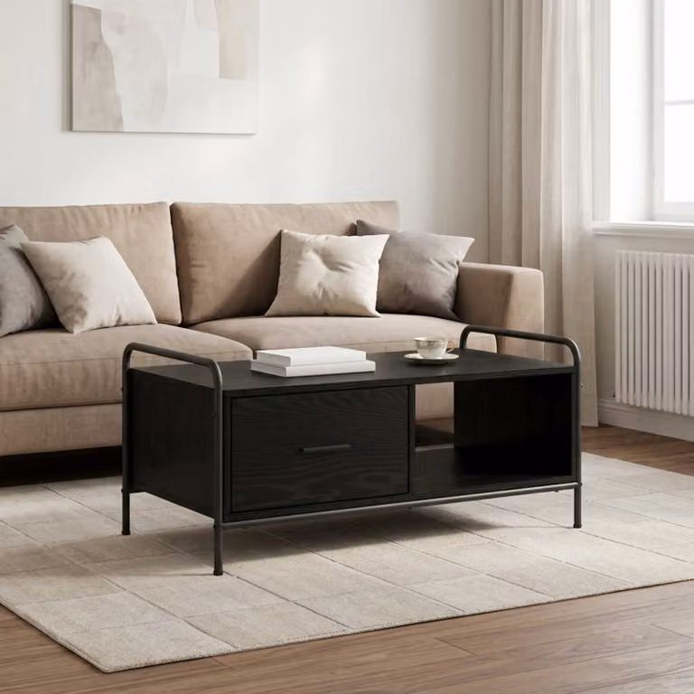 vidaXL Tavolino da salotto moderno in rovere e nero L: 90 cm, P: 49 cm, H: 41 cm