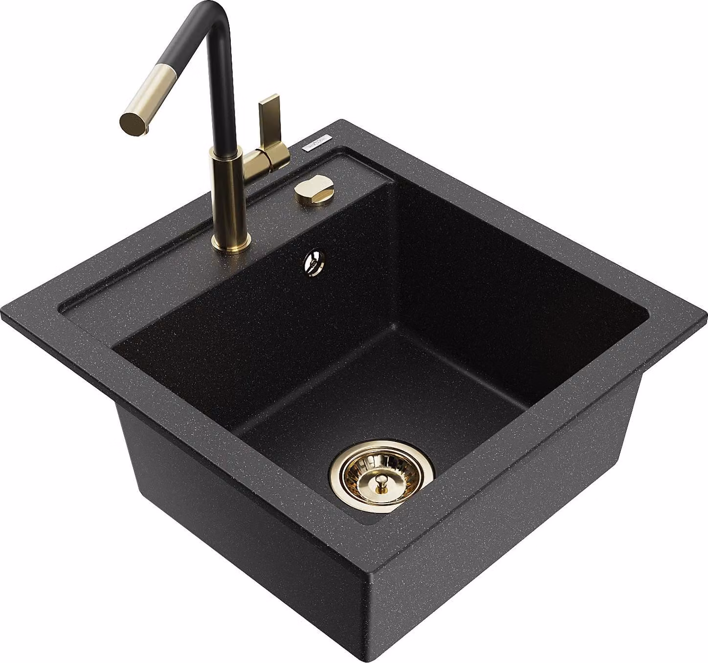 Mexen Vito lavello in granito a 1 vasca con rubinetto da cucina Flora, nero/argento metallizzato - 6503-73-670401-57-G