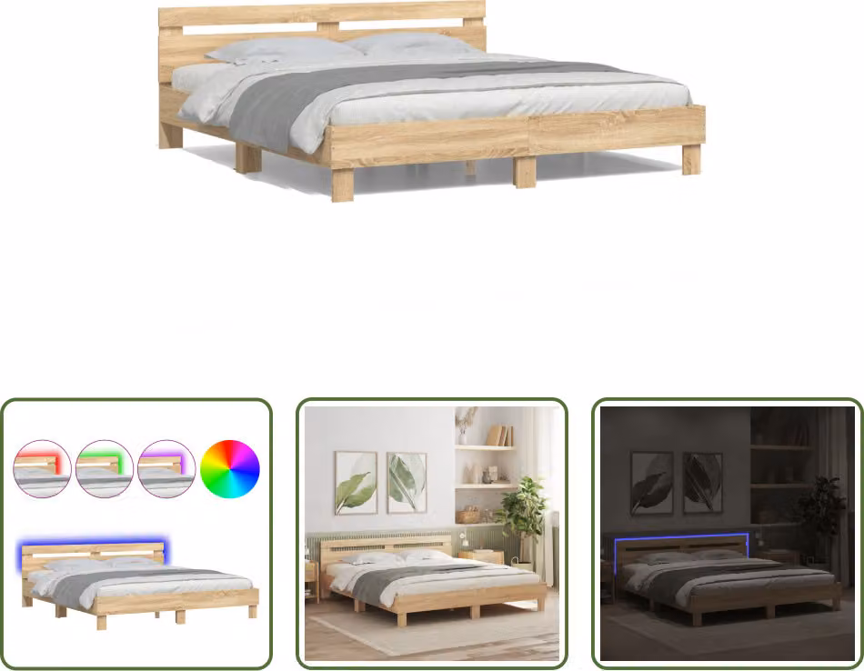 The Living Store Giroletto con testiera e illuminazione LED Rovere Sonoma
