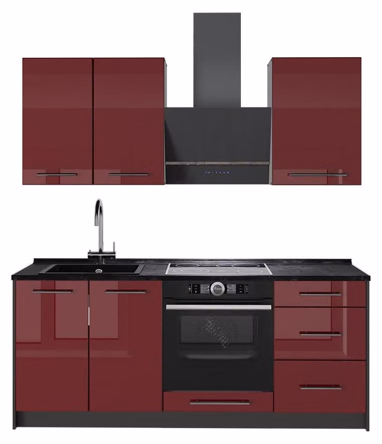Cucina monoblocco Vicco Fame-Line Bordeaux lucido/Antracite 190 cm senza piano di lavoro, Model 64862