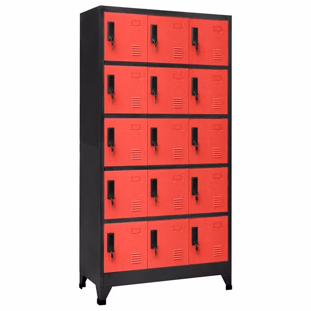 Armadio a casellari moderno contenitore 90 x 40 x 180 cm design decorativo con ante bloccabili in acciaio antracite 02_0047036