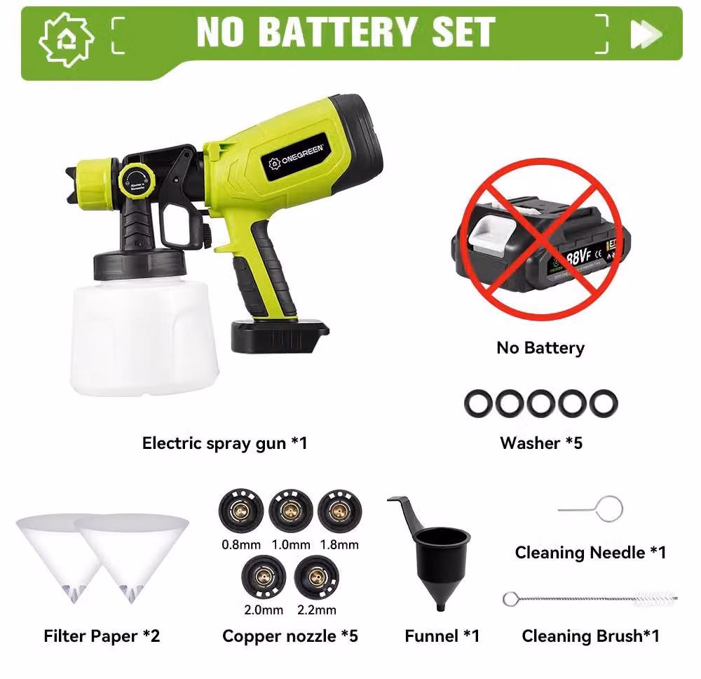 Pistola a spruzzo elettrica - Pistola a spruzzo manuale ad alta pressione - Serbatoio da 1400 ml - 850 W - Ugello da 1,2 mm - Senza batteria - Compatibile con batterie da 18 V