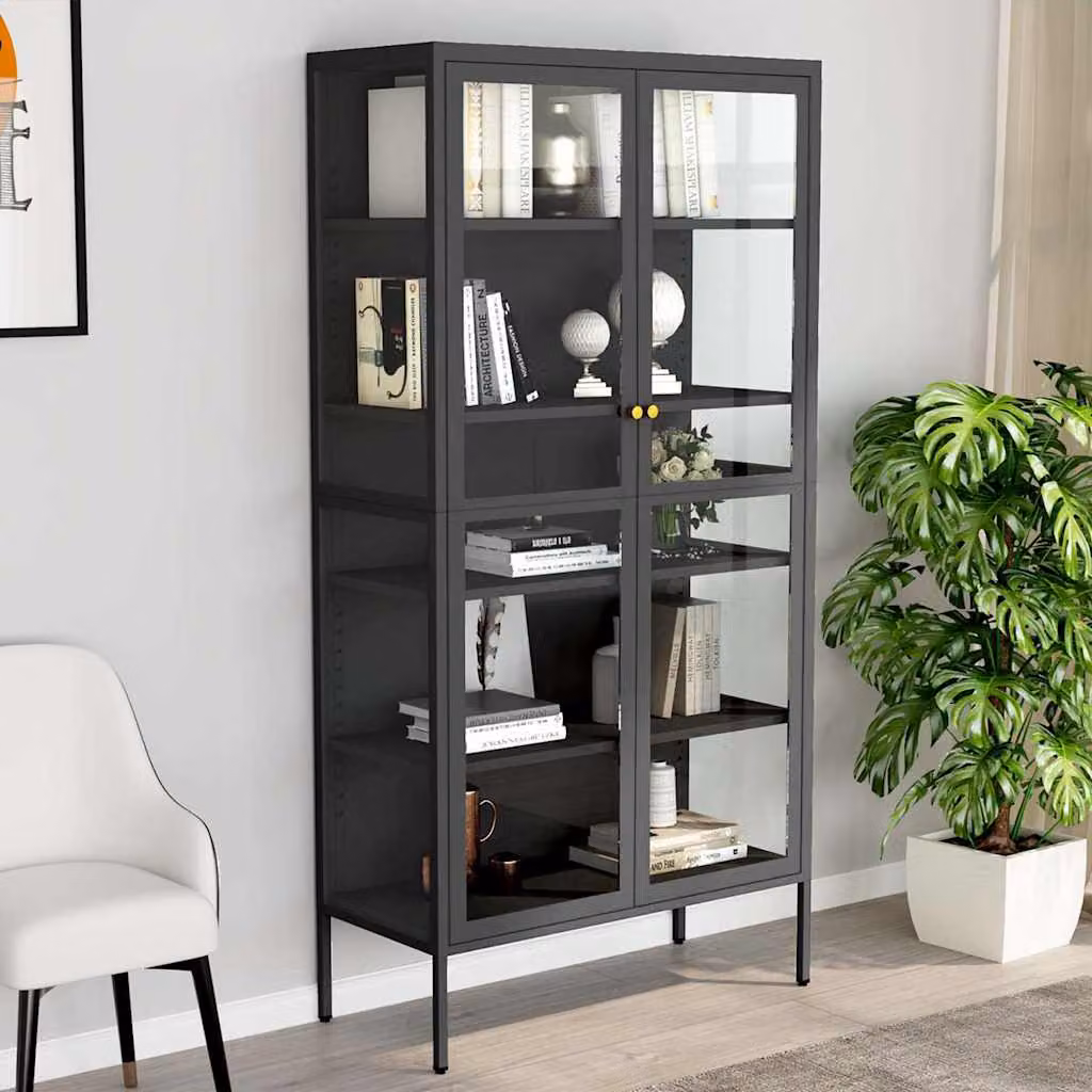 Vetrina moderna vidaXL in acciaio e vetro temperato color antracite, L: 90 cm, P: 40 cm, H: 180 cm – 1