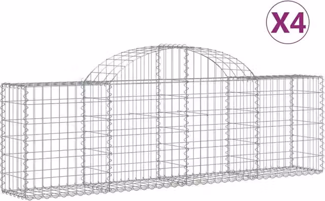 Set di 4 Cesti Gabbioni ad Arco in Acciaio Zincato Argento L: 200 cm, P: 30 cm, H: 60/80 cm – 1