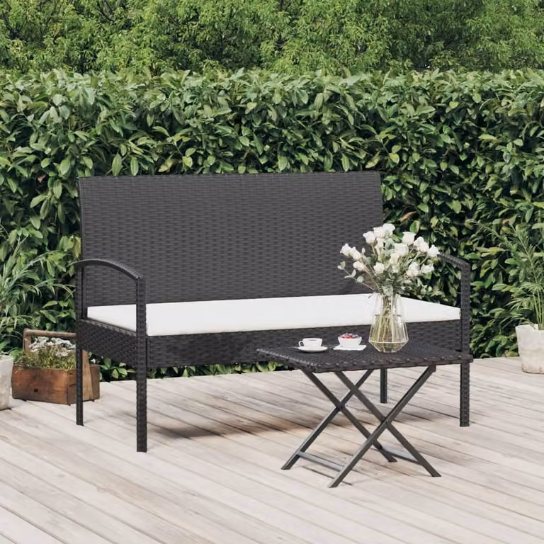 The Living Store Panca da giardino con cuscini Nero 105 cm Poly Rattan