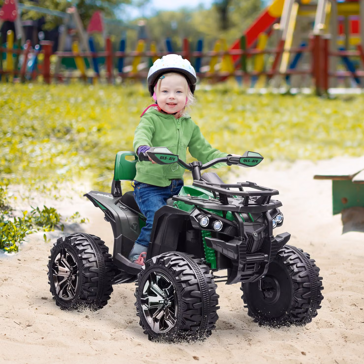 Quad Elettrico per Bambini HOMCOM 12V Verde con Fari e Batteria Ricaricabile, L/P/H: 100 x 65 x 73 cm – 2