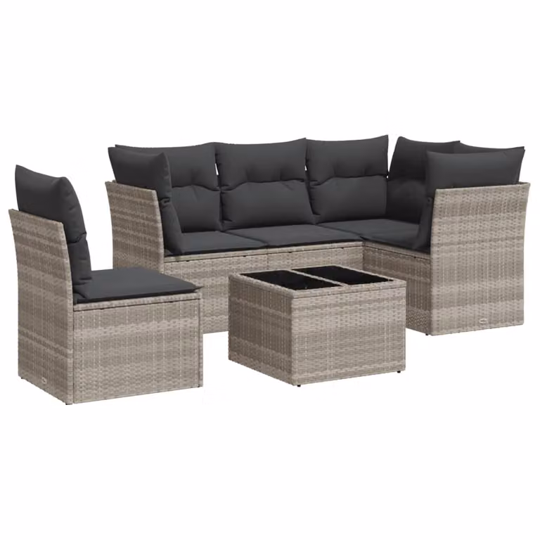 Set Divano da Giardino 6pz con Cuscini Grigio Chiaro Polyrattan