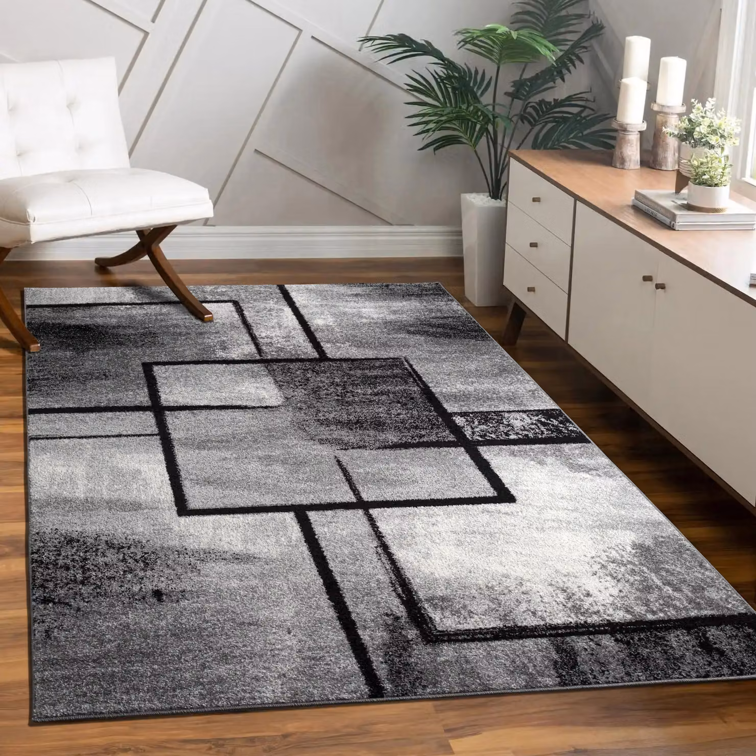 Tappeto Monde grigio con design astratto e minimalista, L: 140 cm x P: 200 cm – 4