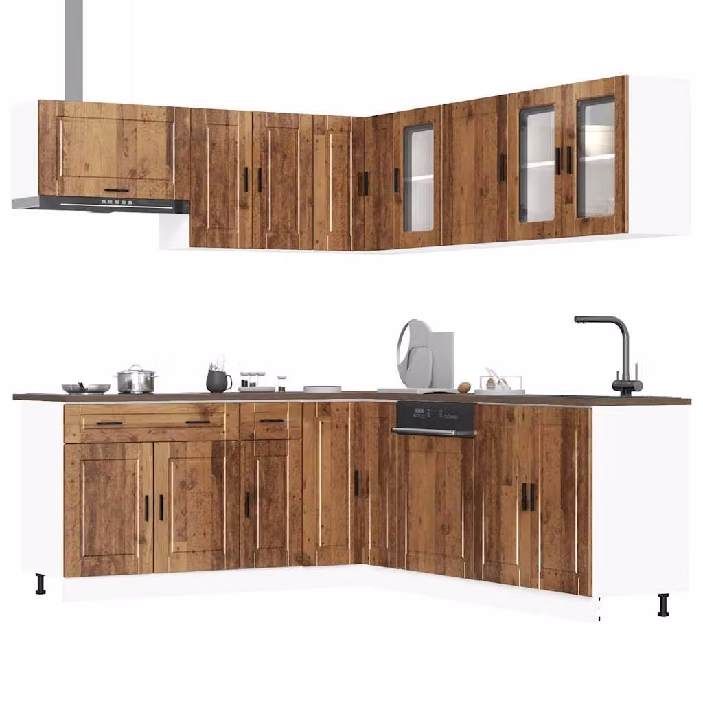Set di mobili da cucina vidaXL in stile rustico composto da 11 pezzi, colore marrone, in legno e vetro