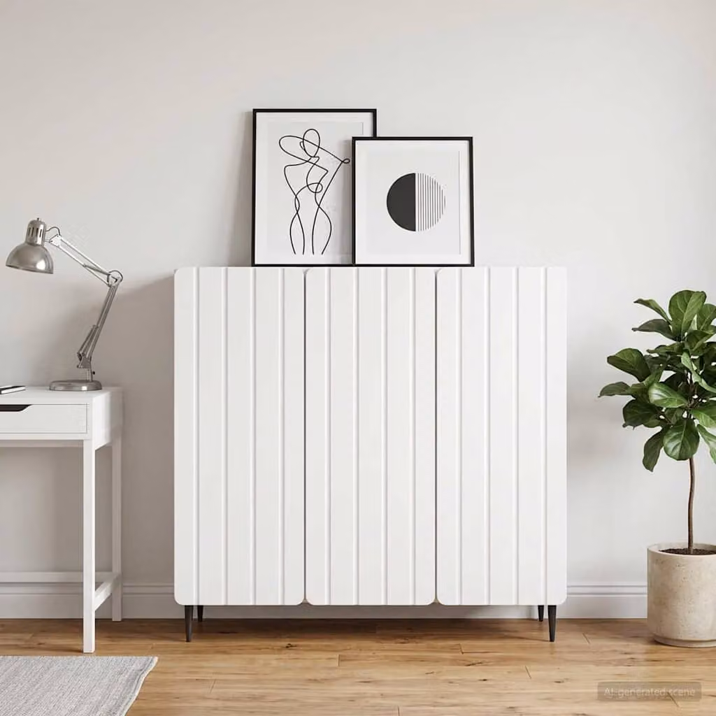 Credenza moderna vidaXL in legno ingegnerizzato e metallo, colore bianco, L 89 x P 34,5 x H 82 cm