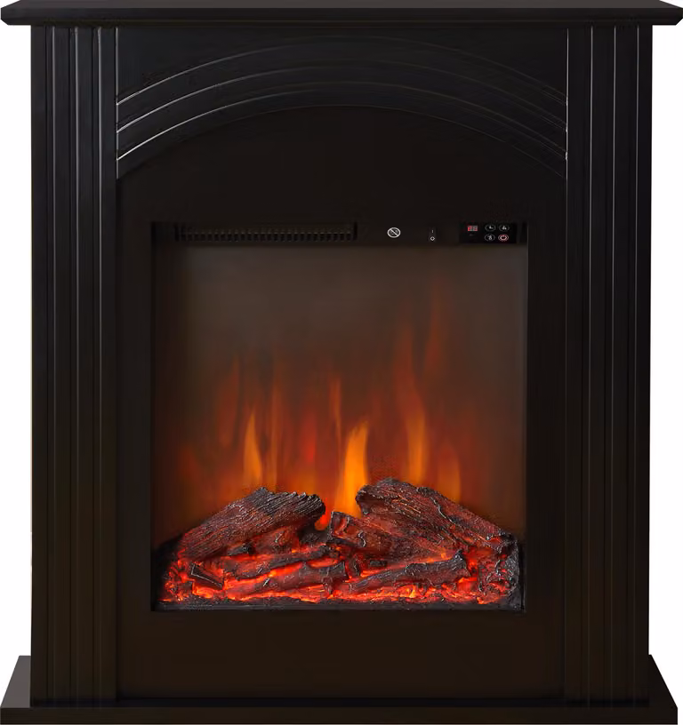 Set per caminetto elettrico Sureflame Henlow nero da 27", modello da appoggio, dimensioni 75 cm x 70 cm x 22 cm, potenza termica 1 kW - 2 kW, effetto fiamma a LED