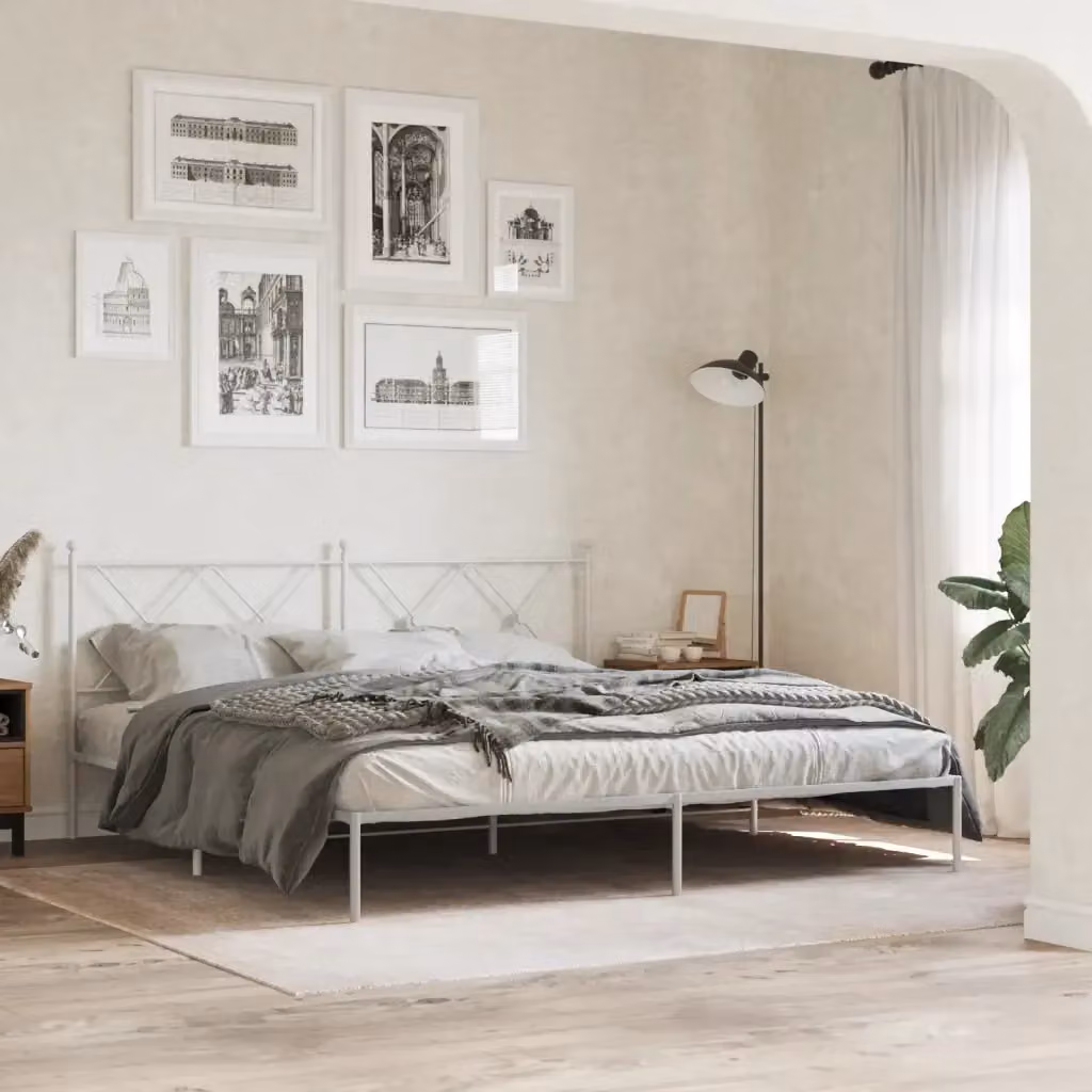 Letto matrimoniale con testiera in metallo bianco design classico L: 180 cm, P: 200 cm – 2