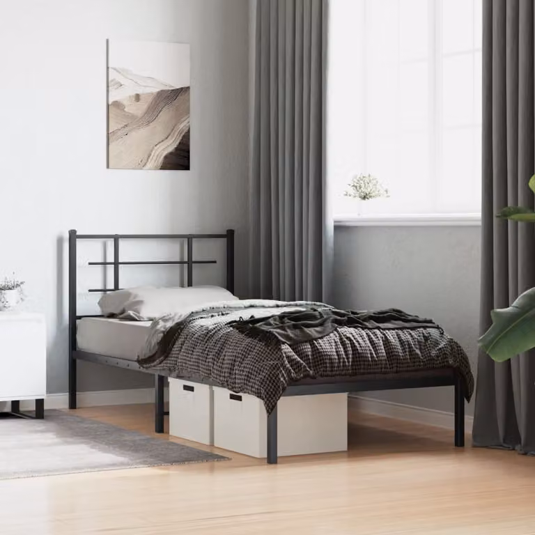 vidaXL Giroletto con Testiera in Metallo Nero L/P/H: 190 x 90 x 95 cm