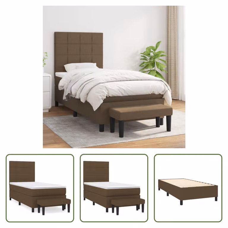 The Living Store Letto a molle con materasso marrone scuro 80x200 cm in tessuto