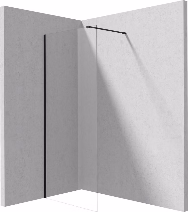 Parete doccia walk-in 110 cm nero, vetro 6 mm, rivestimento Active Cover, installazione senza tubo doccia, design moderno per ogni bagno