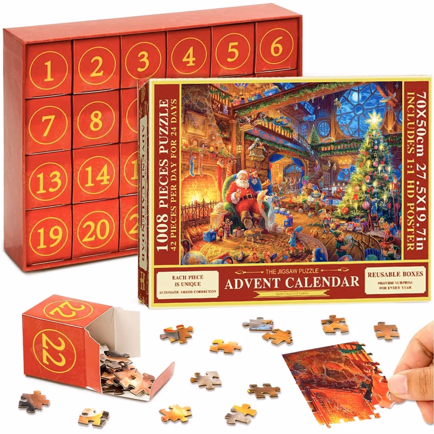 Calendario dell'Avvento con 24 puzzle a tema natalizio