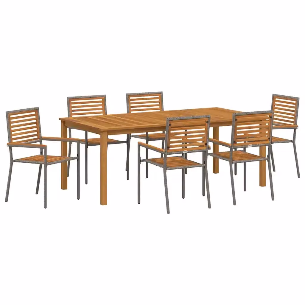 Set da Pranzo per Giardino e Terrazzo vidaXL in Polyrattan e Legno di Acacia 7 pz Grigio e Marrone – 2