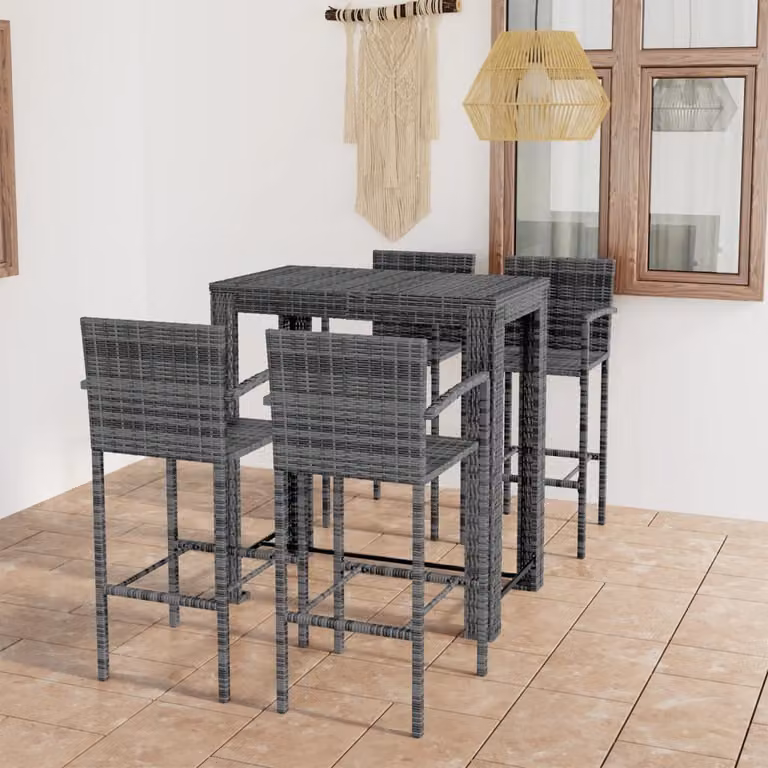 Maison Exclusive - Set Bar da Giardino 5 pz con Braccioli in Polyrattan Grigio