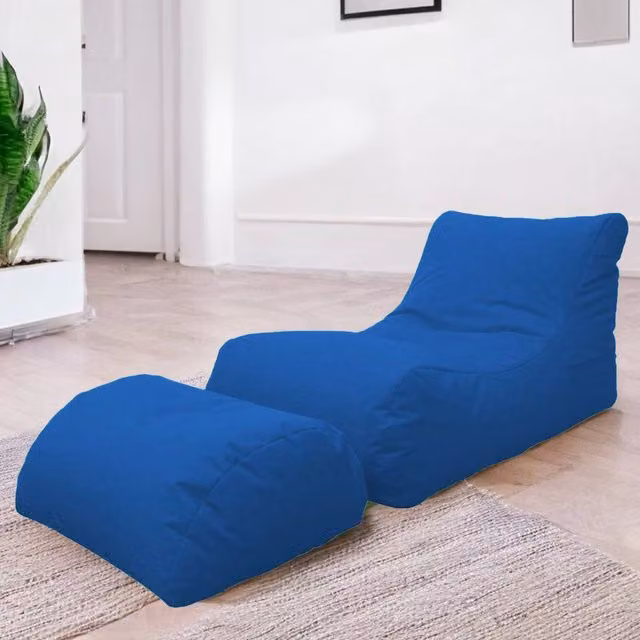 Chaise Longue moderna Alton di Talamo Italia con poggiapiedi e pouf imbottito, colore Blu, L: 120 cm, P: 80 cm, H: 60 cm