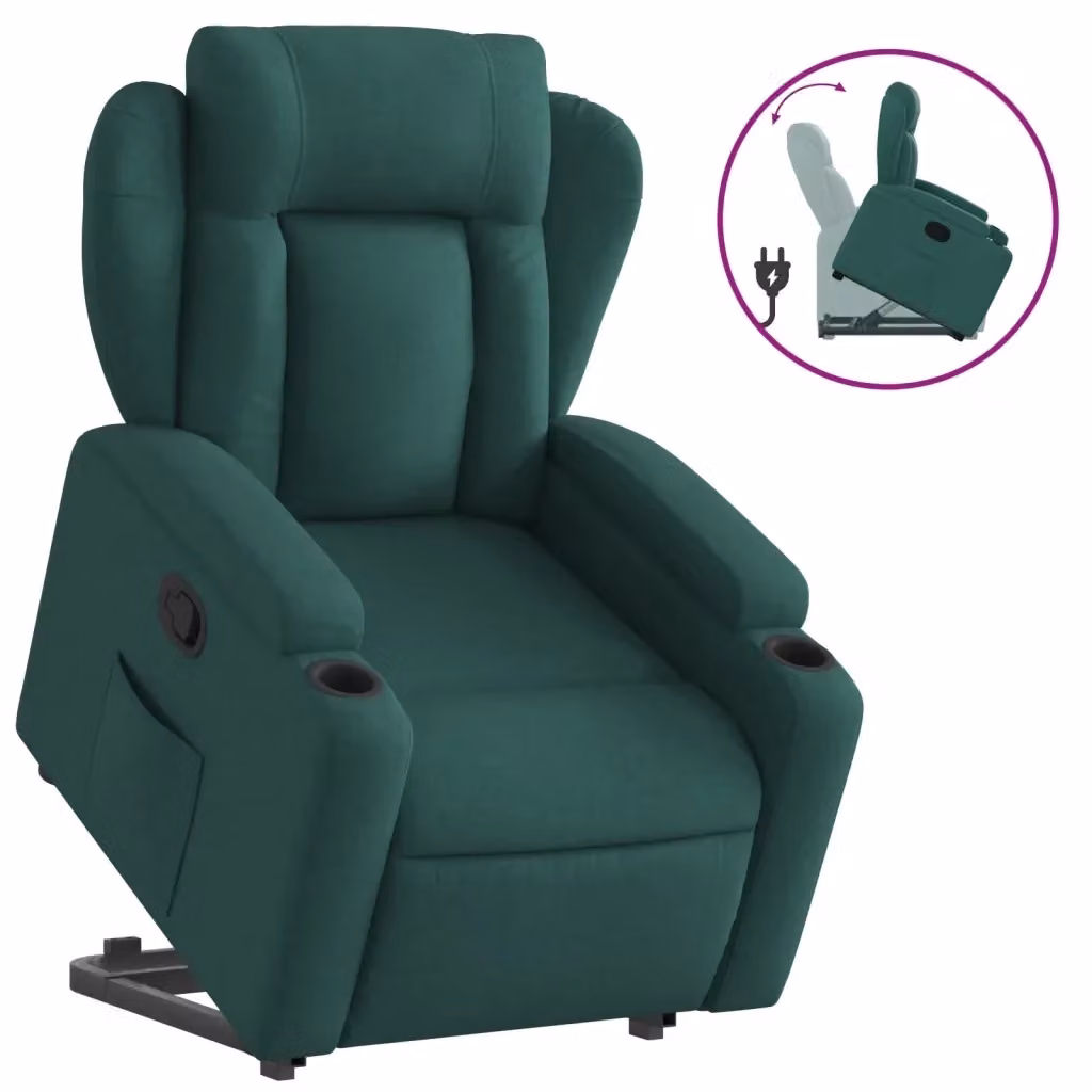 Poltrona Alzapersona Reclinabile vidaXL in Tessuto Verde con Assistenza Elettrica per Senior – 2