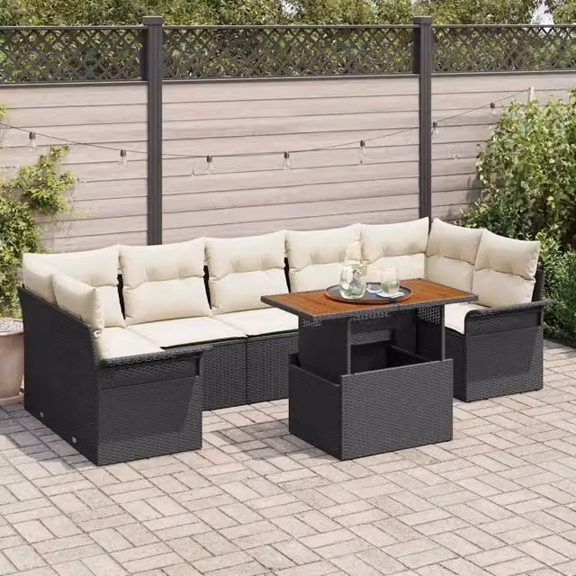 Set Divano da Giardino 8 pz Nero Poly Rattan 3358035