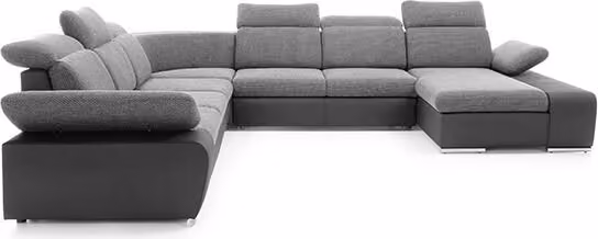 Divano angolare zona giorno Letto a U box funzione letto nero nero-grigio Recamiere destra