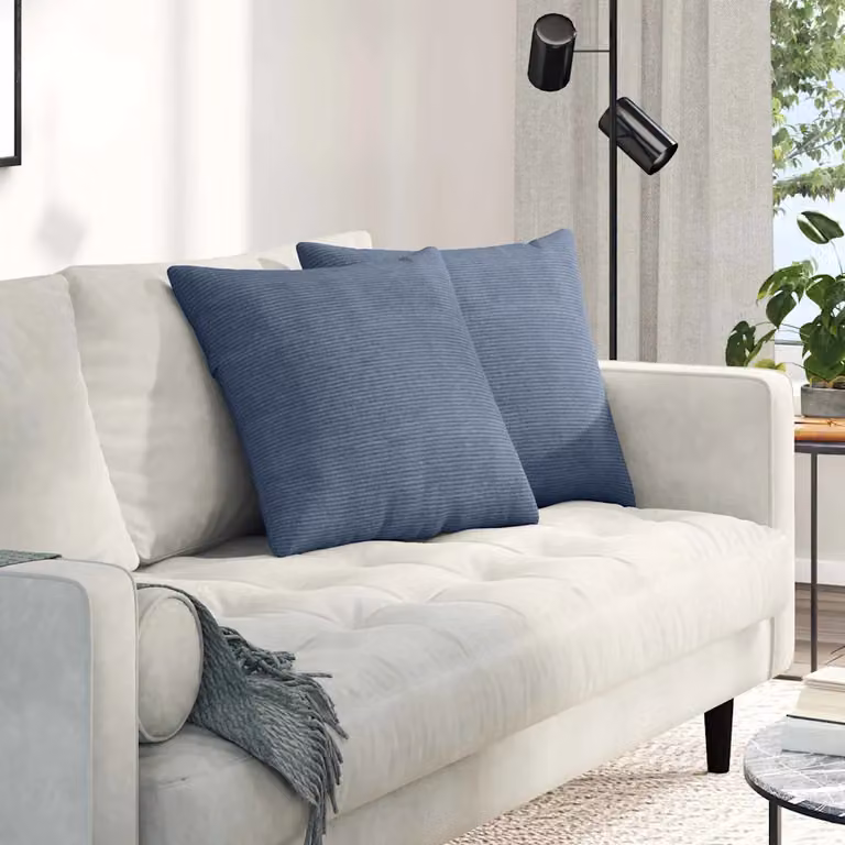 Set di 2 cuscini da divano quadrati vidaXL in velluto a coste blu, L 50 cm x P 50 cm x H 50 cm