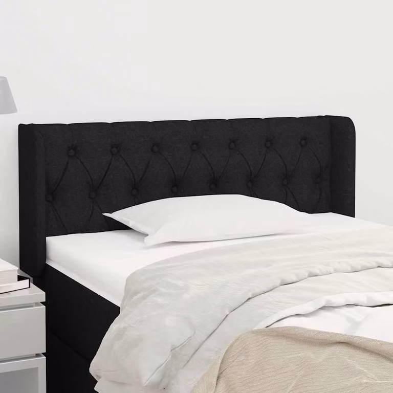 Testiera ad orecchio vidaXL in tessuto nero con struttura in legno L: 103 cm, P: 16 cm, H: 78-88 cm