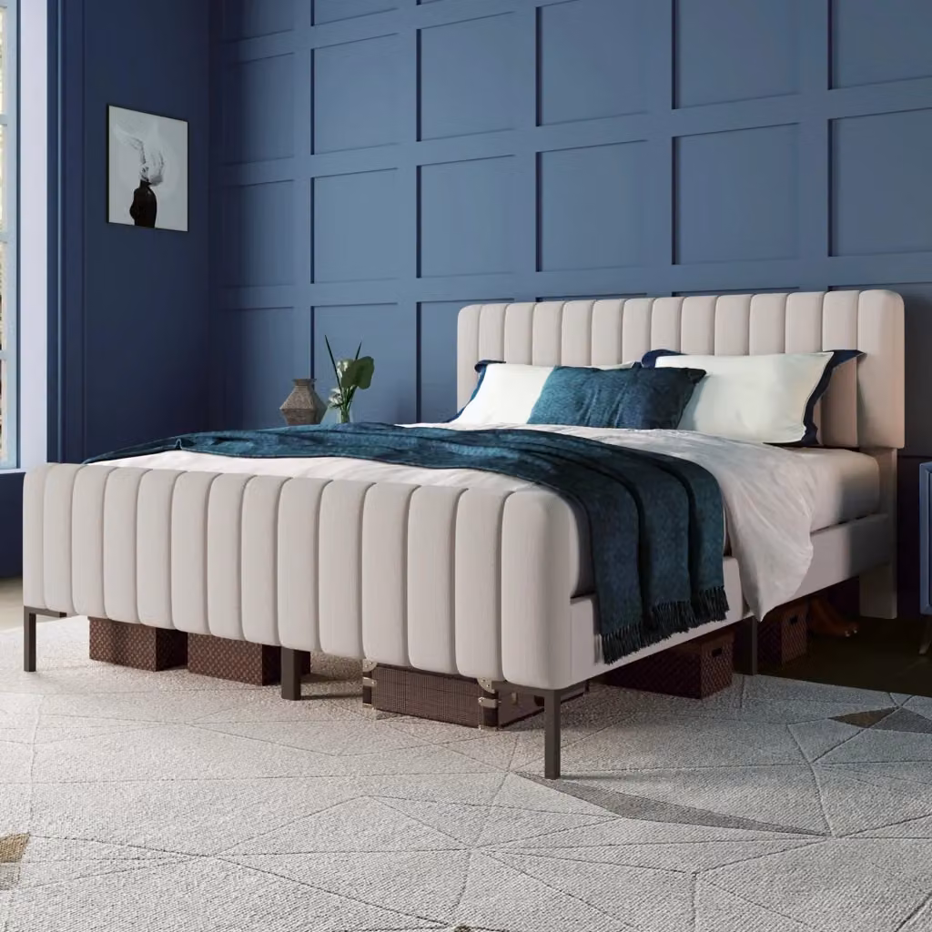 Letto Singolo Moderno con 4 Cassetti e Porte di Ricarica USB e Tipo C in Lino Beige, Dimensioni: 90 x 200 cm – 2